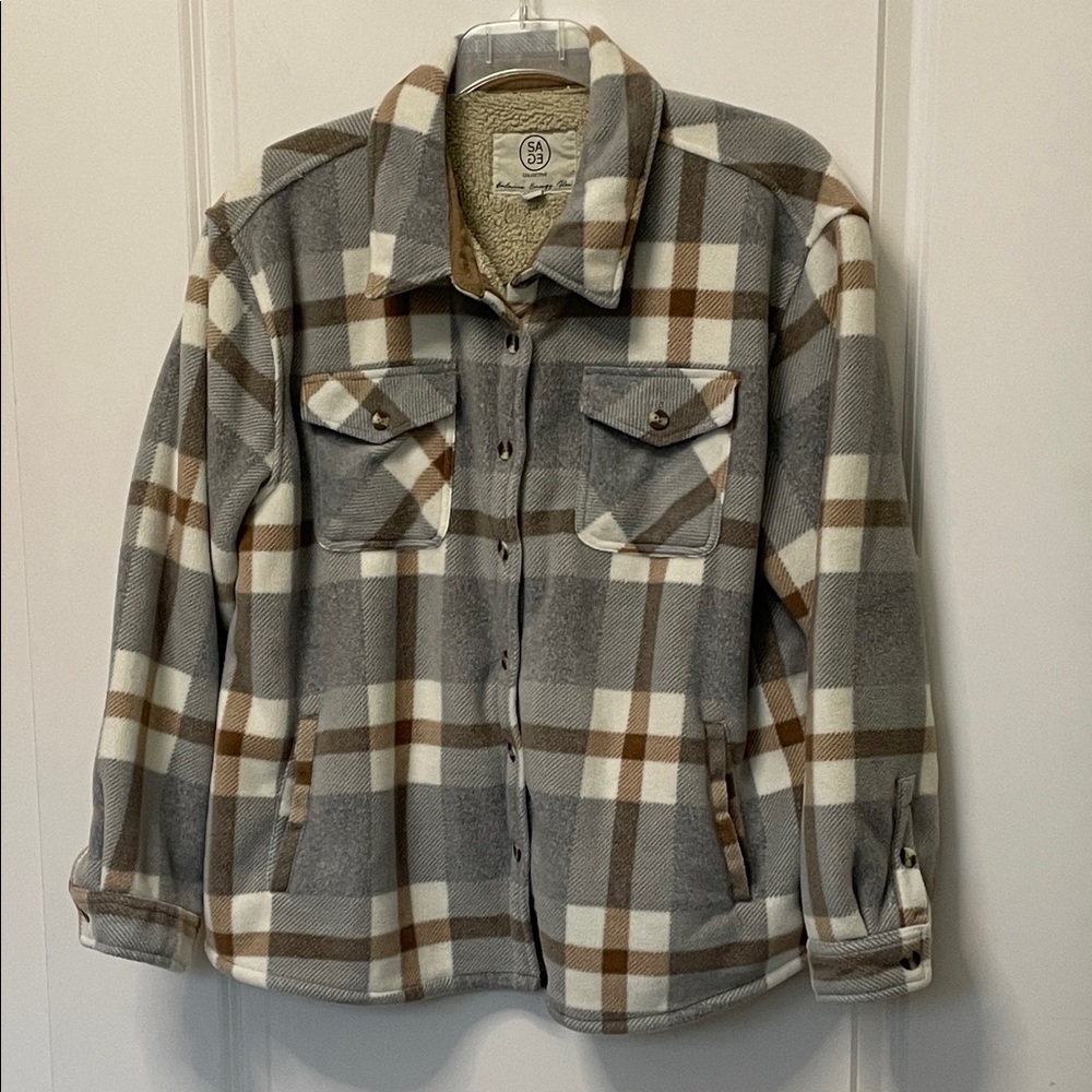 Sage Collective Plaid Sherpa Lined Shacket XXL